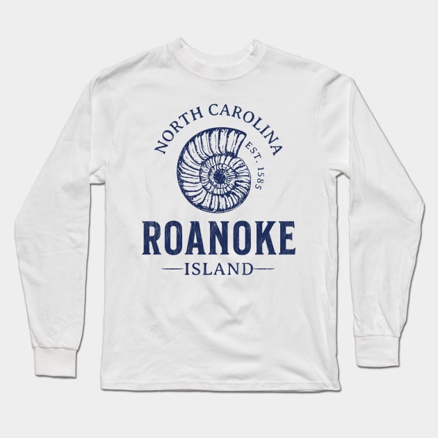 Roanoke Island, NC Summertime Vacationing Seashell Long Sleeve T-Shirt by Contentarama